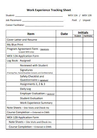 work experience sheet excel download.